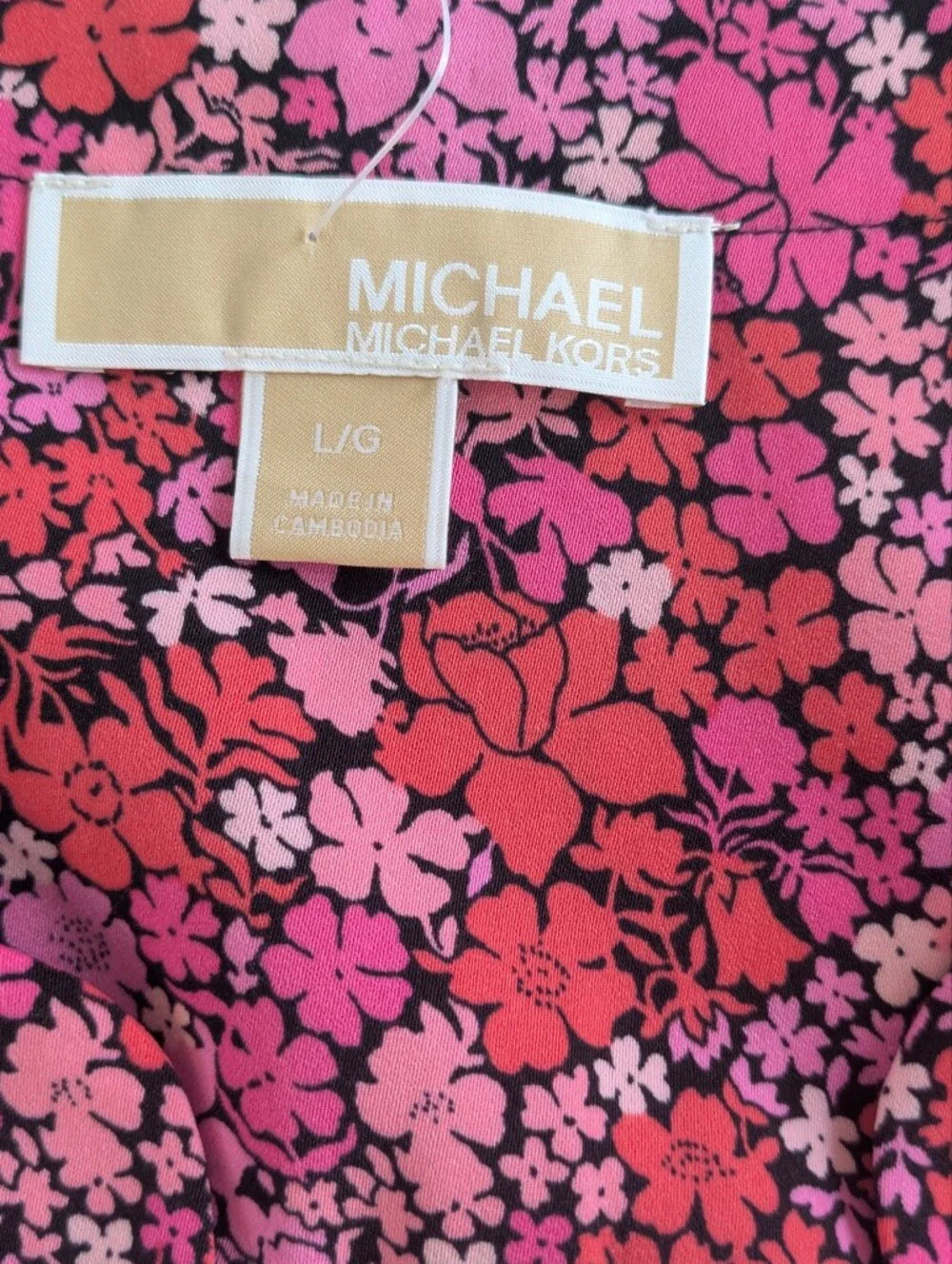 Michael Kors Floral Blouse V Neck 3/4 length tie cuff